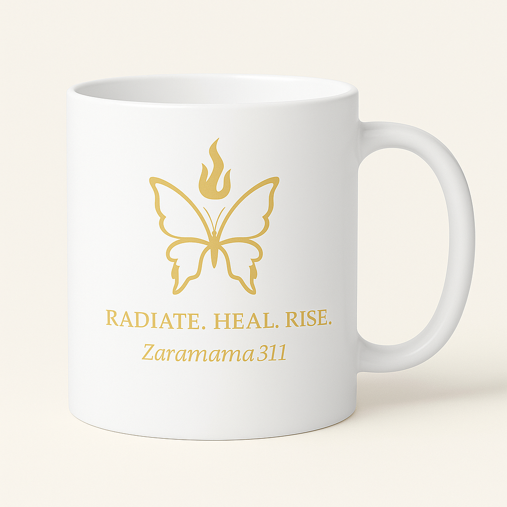 White glossy mug - I Choose to Fill My Cup First – Gold Heart Mug